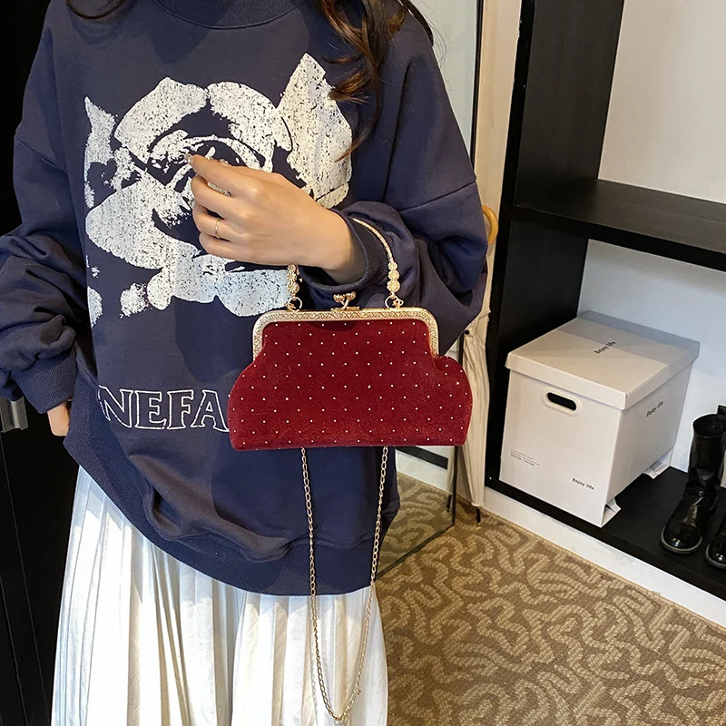 Luxury Design Women's Evening Clutch Purse Dinner Ladies Small Clip Shoulder Bag Retro Female Chain Crossbody Handbags