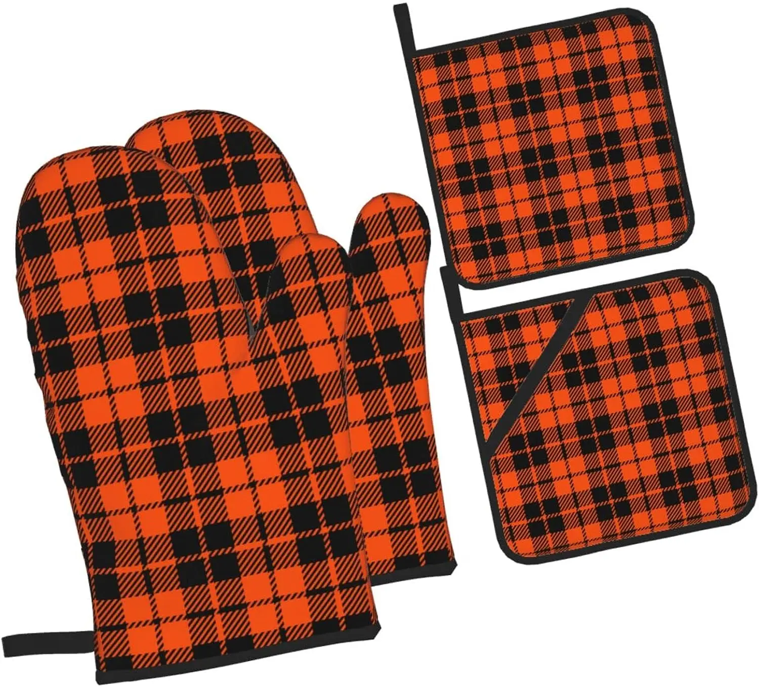 Halloween Oven Mitts and Pot Holders Sets of 4 Orange Black