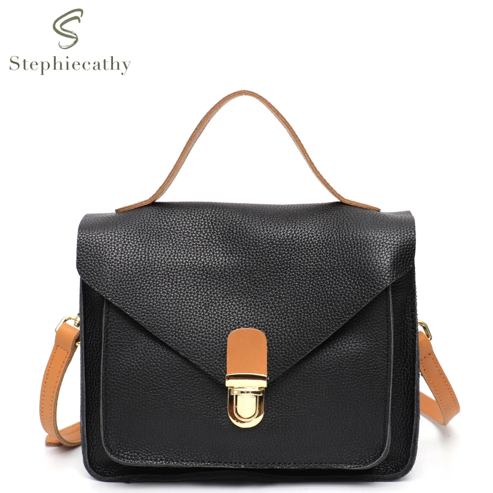 

SC Brand Luxury Genuine Leather Women Satchel Bag Fashion Design Flap Messenger Purse Ladies Cowhide Top-handle Shoulder Handbag
