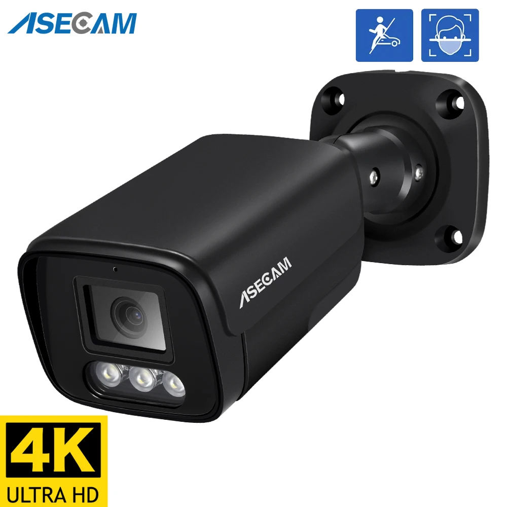 8MP 4K IP Camera Outdoor Ai Face Recognition H.265 Onvif Black CCTV RTSP Color Night Vision 4MP POE Human Audio Security Camera