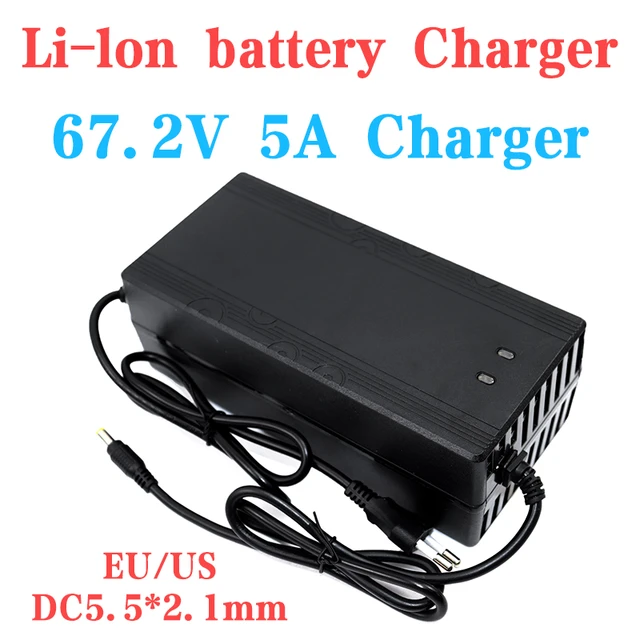 67.2V 8A Charger 60V Li-ion Battery Smart Charger Black Aluminum Case with  Cooling Fan Output GX16 1+3-Plug for 16S 60V Li-ion Battery