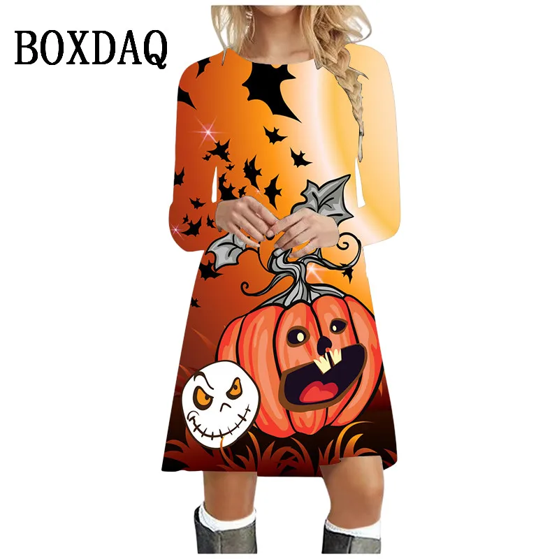 

Funny Sweet 3D Pumpkin Print Women Dress Fashion Trend Casual O-Neck Long Sleeve Loose A-Line Dress Autumn Halloween Party Dress