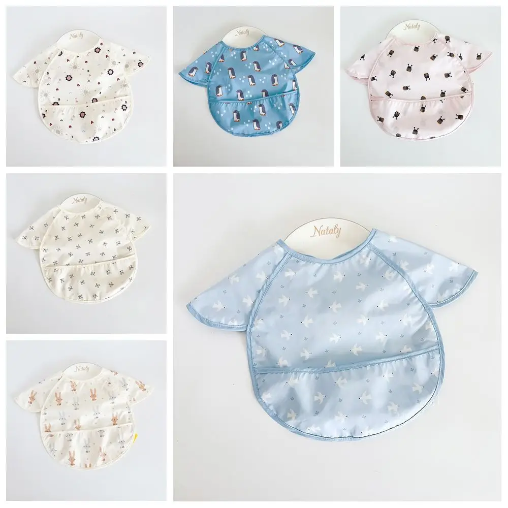 Animal Pattern Baby Feeding Bib Anti-dirty Waterproof Baby Drooling Bibs Comfortable Short Sleeve Saliva Towel Burp Apron