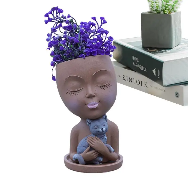 Tête de pot de fleur succulente en résine pour jardin, vase domestique mignon et amusant pour étagères, rebords de fenêtre, balcons, cuisines