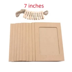Set of 10 DIY Photo Cardboard Frames with Wooden Clips for Wall and Bedroom Décor (Brown - 7 Inches)