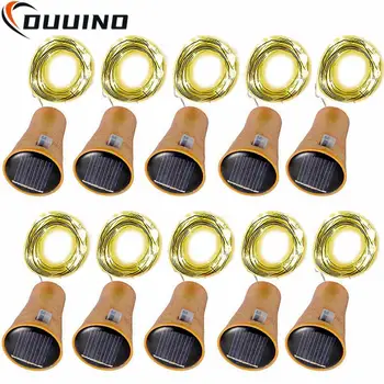 태양열 와인 병 스트링 조명, IP65 방수 구리 와이어 코르크 모양 요정 조명, 웨딩 크리스마스 장식, 2M 20LED, 10 개