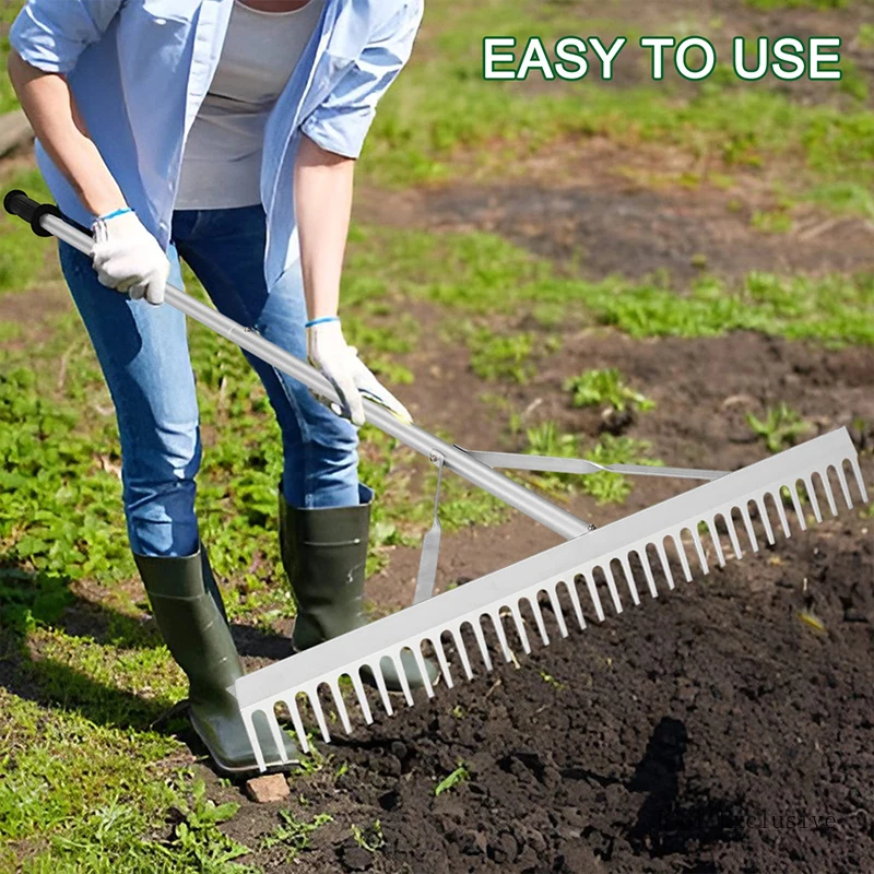 Aluminum Landscape Rake 36" Leaf Rake Tool For Loosening SoilLawn Care Weeding Lake Garden Pond Beach Landscaping Garden Tools