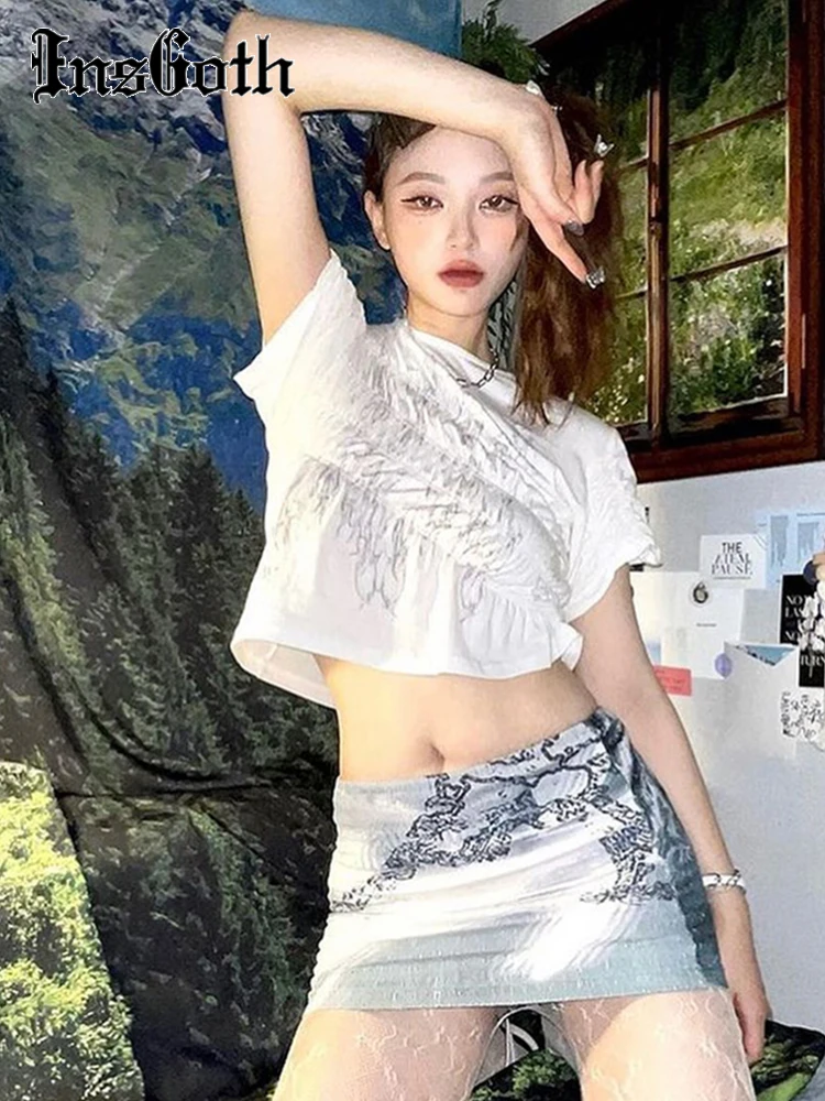 

InsGoth Gothic Street Haajuku T-Shirt Women's Y2k Short Sleeve Punk Aesthetic Slim Crop Tops Summer Hip Hop Goth Vintage T Shirt