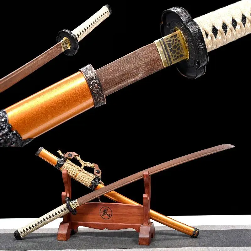 

High Quality Katana Wooden Blade + Alloy Knives Tachi Samurai Blade Sheathed Japanese Wooden Sword Practice Laido Sword Toy