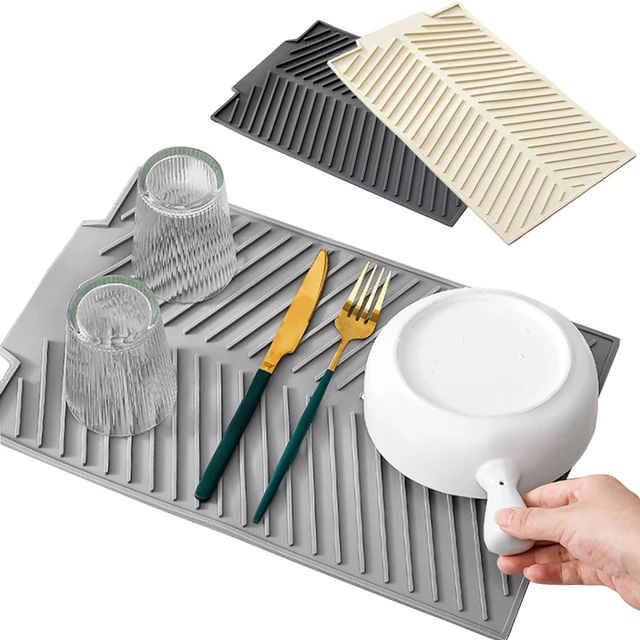 Kitchen Silicone Dish Drying Mat with Drain Lip Rubber Dish Drying