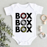 "Box Box Box" F1 Tyre Compound Design Newborn Bodysuit Short Sleeve Jumpsuit Boy Girl Baby Clothes Soft Cotton Infant Romper 1