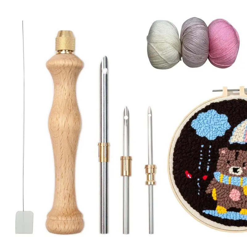 

Punch Needle Wooden Adjustable DIY Experience Felting Threader Needles Embroidery Poking Cross Stit-ch Tools Knitting Needle Set