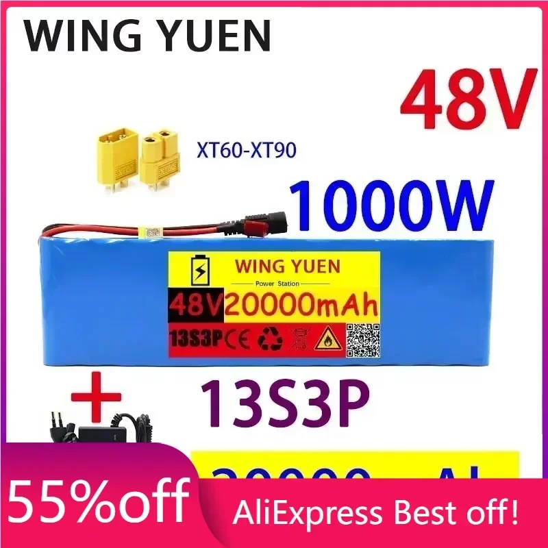 

48v20ah 1000W 13s3p 48V Li ion battery pack for 54.6V E-bike scooter with BMS + 54.6V CHARGER + backup battery