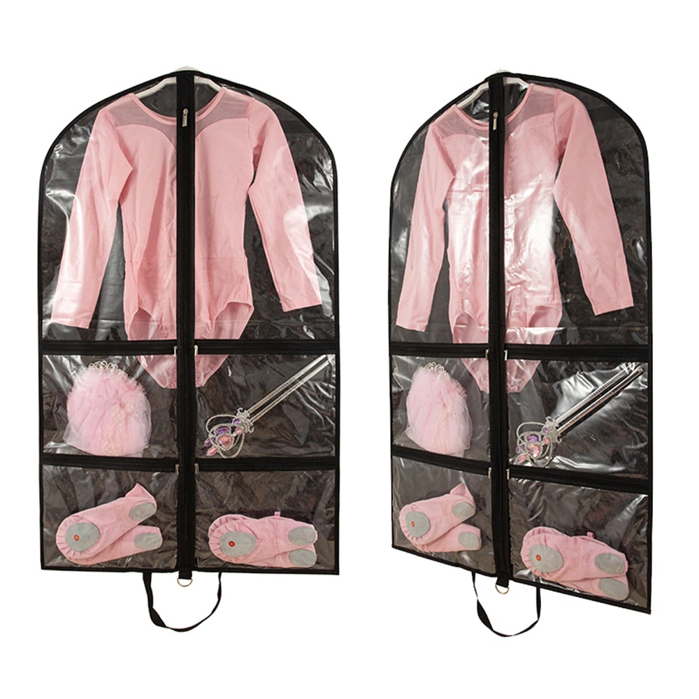 Custodie Per Abiti Borse porta abiti da ballo for ballerini con 3 tasche trasparenti con cerniera Portaoggetti da viaggio Cerniera completa for abiti Copri abiti Borsa porta abiti appesa Copri Abiti