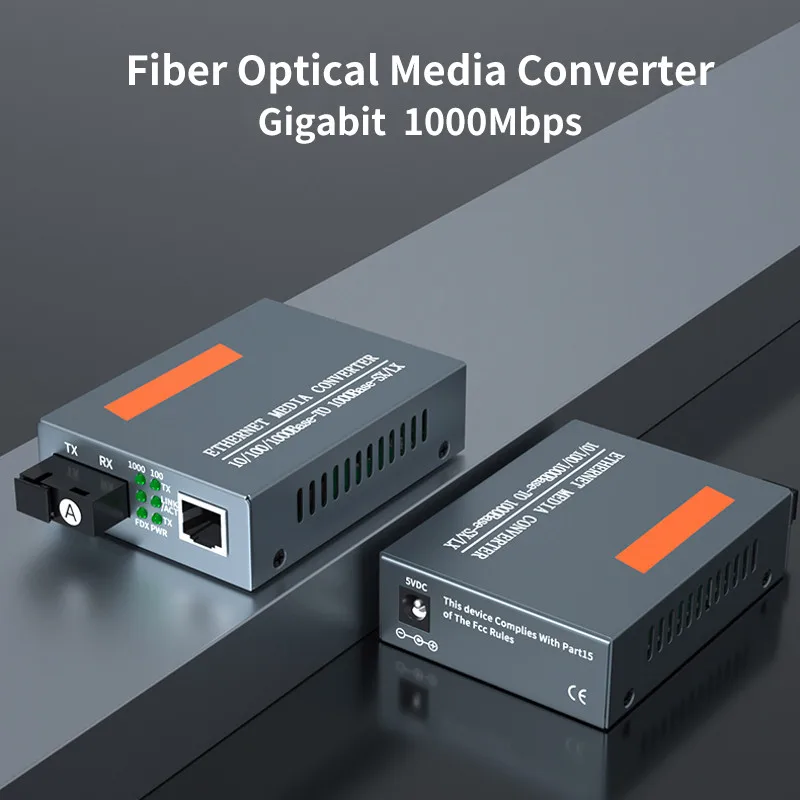 

1 Pair Fiber Transceiver 100/1000Mbps 20KM HTB-GS-03 A/B Singlemode Fiber SC Port Gigabit Optical Media Converter External Power