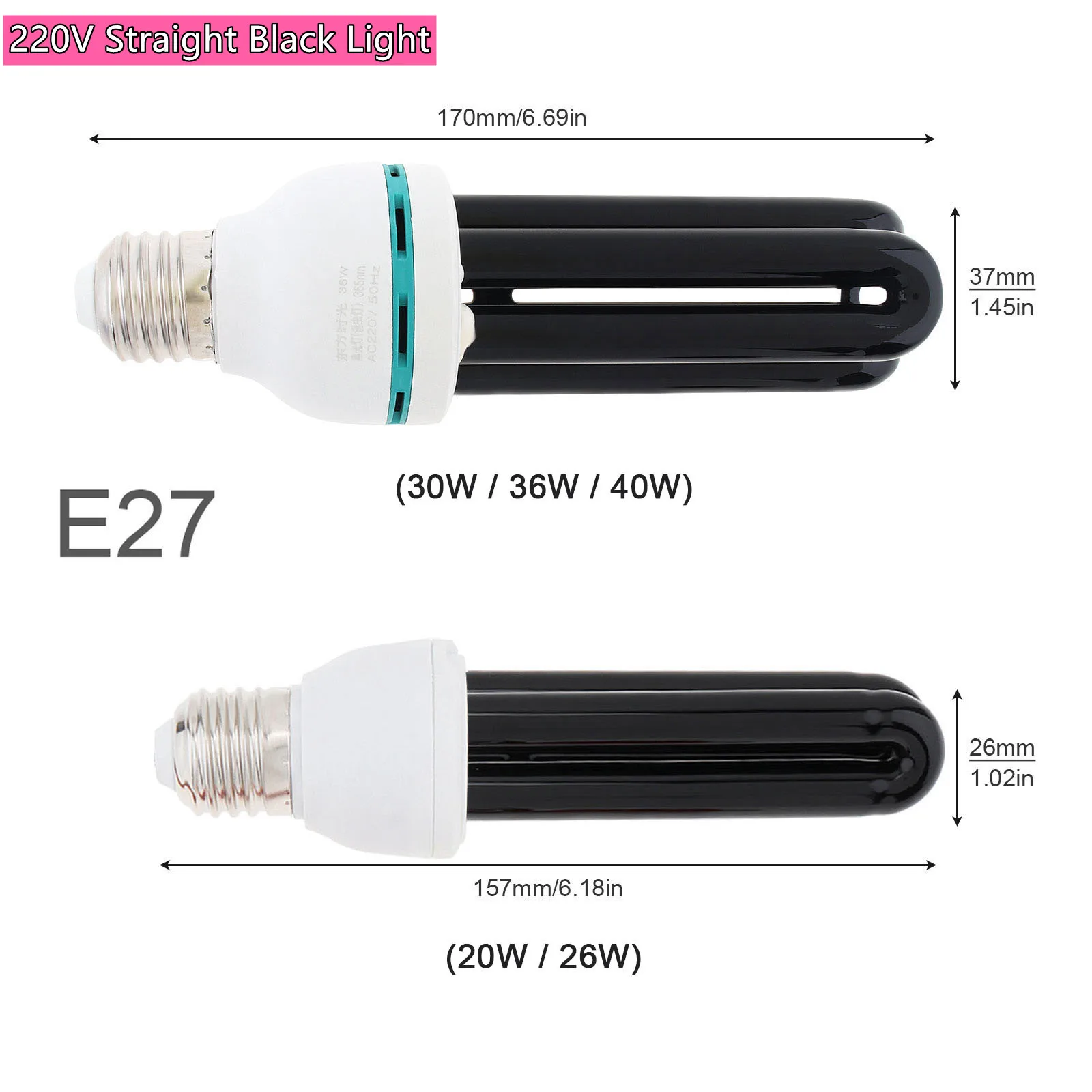 Blacklight UV Lamp 20W 30W 40W Ultraviolet Energy Saving UVA Bulbs