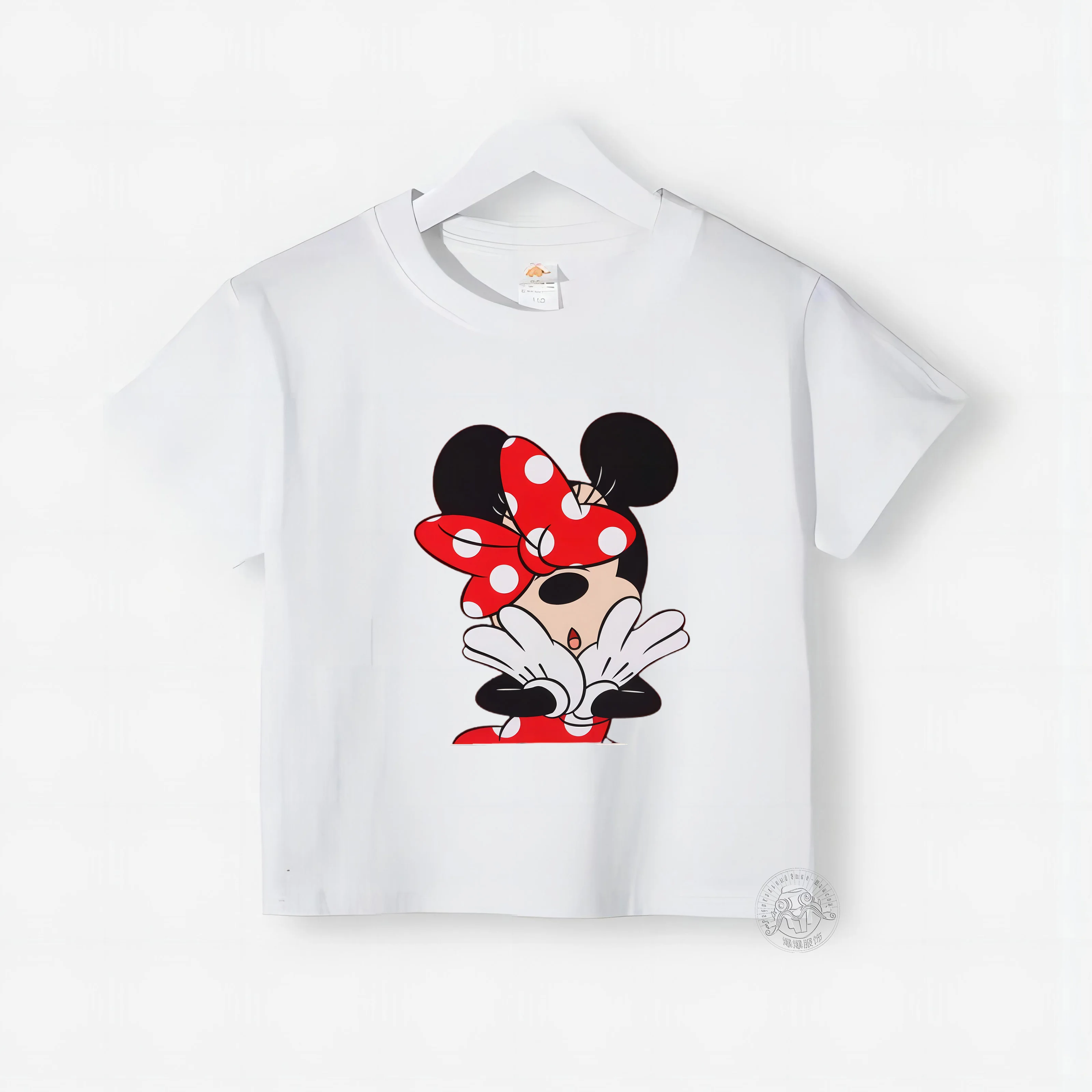 Disney Clothing 100% Cotton T-shirt Kids Summer Cute Minnie Print Crewneck T-shirt Top Boys Girls Comfortable Casual T-shirt 4