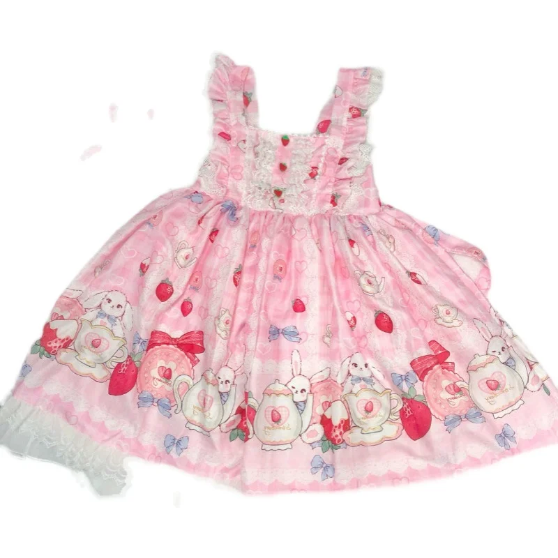 Authentic Lolita Large L-4xl Lolita Slimming Dress Set Japanese Girl Fairy Jsk Strap Dress Summer Sweet Loli