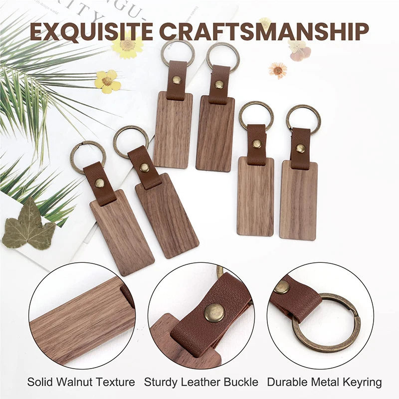 10Pcs Blank Walnut Wood Keychain Walnut Keyring Wooden Pendant DIY Crafts Graduation Gift Wooden Key Chain