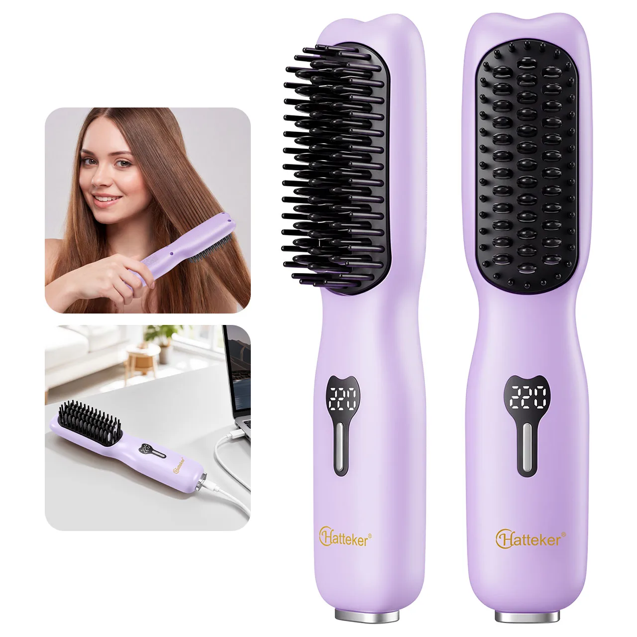 Hatteker Wireless Hair Straightening Comb Portable USB Multi-temperature Control for Straightening And Curling 1
