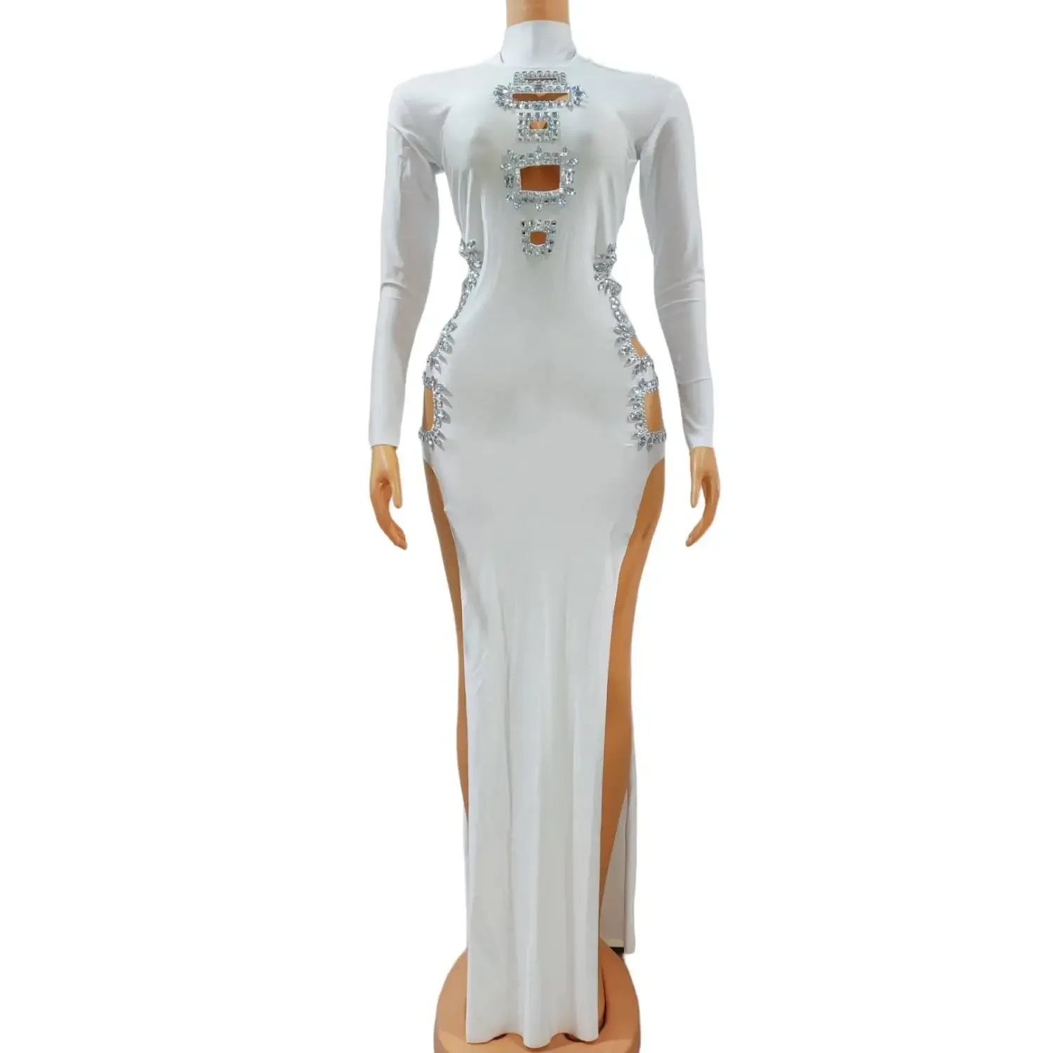 

Женское блестящее длинное платье стрейч с вырезами, сексуальные платья с высоким разрезом и блестящими камнями для дня рождения