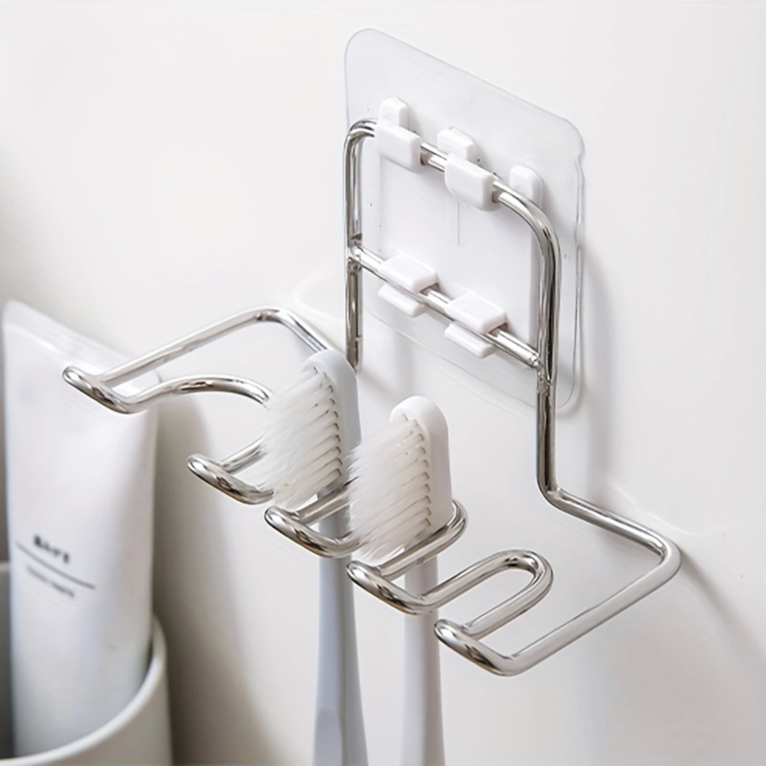 Stainless Steel Toothbrush & Toothpaste Holder-Wall-Mounted, No-Drill Installation, Multi-Functional Bathroom Organizer For T
