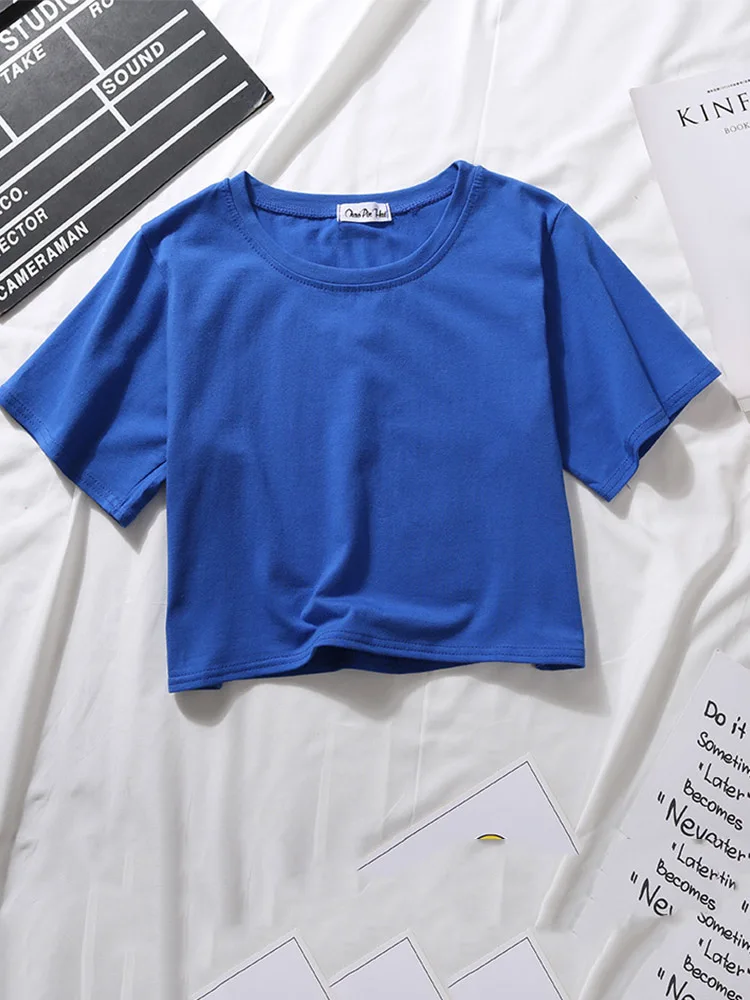ตัวเลือกสินค้า เสื้อยืดแขนสั้นผ้าฝ้าย ใส่สบาย ดีไซน์เรียบหรู สำหรับสาวๆ
