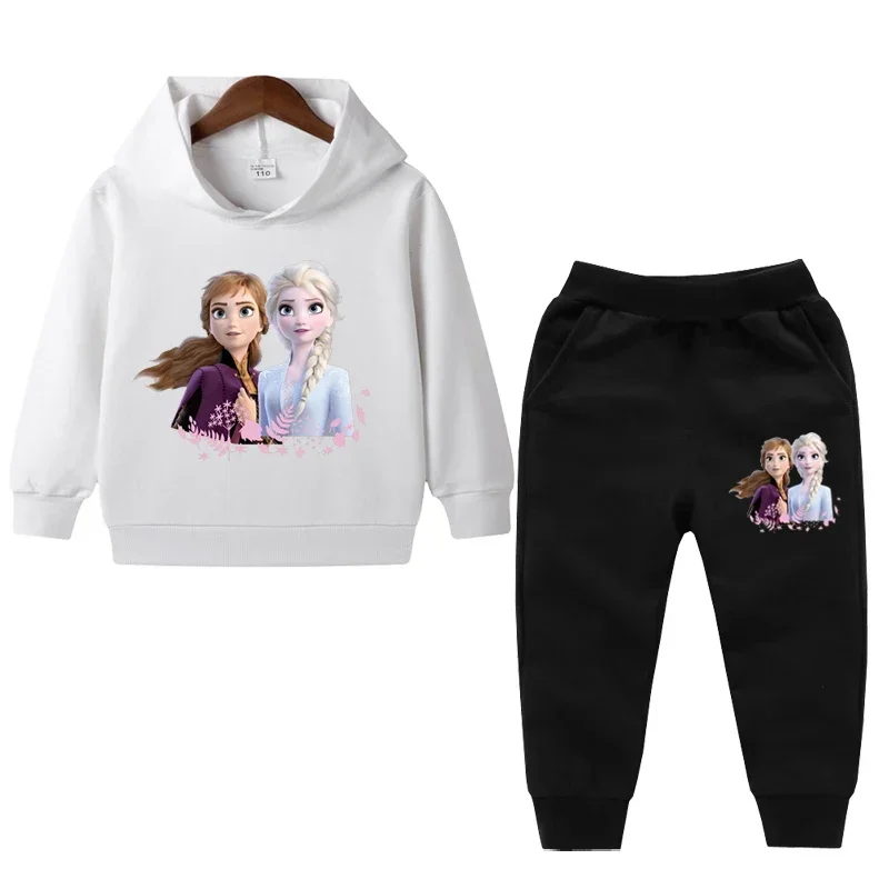 thumbnail image 1 of Ropa de primavera para niños, suéter con capucha de manga larga para niñas de Frozen Elsa, conjunto de 2 piezas de sudadera y pantalón para niños pequeños, 1 of 5