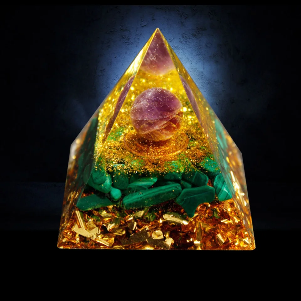 Natural Orgonite Crystal Pyramid Energy Generator