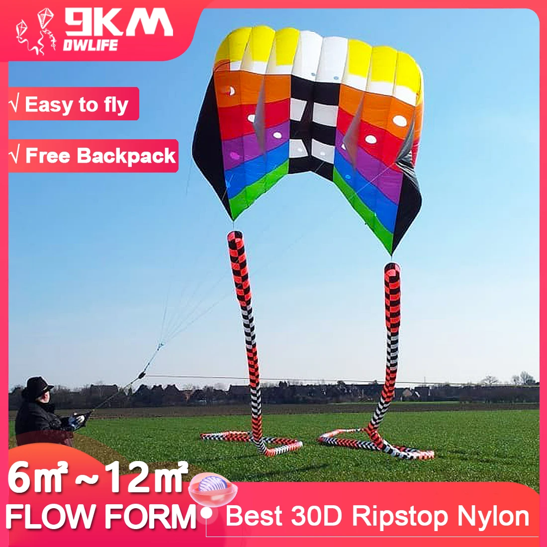 Flow Forms Pilot Lifter Kite 6㎡12㎡ Large Single Line Parafoil Kite