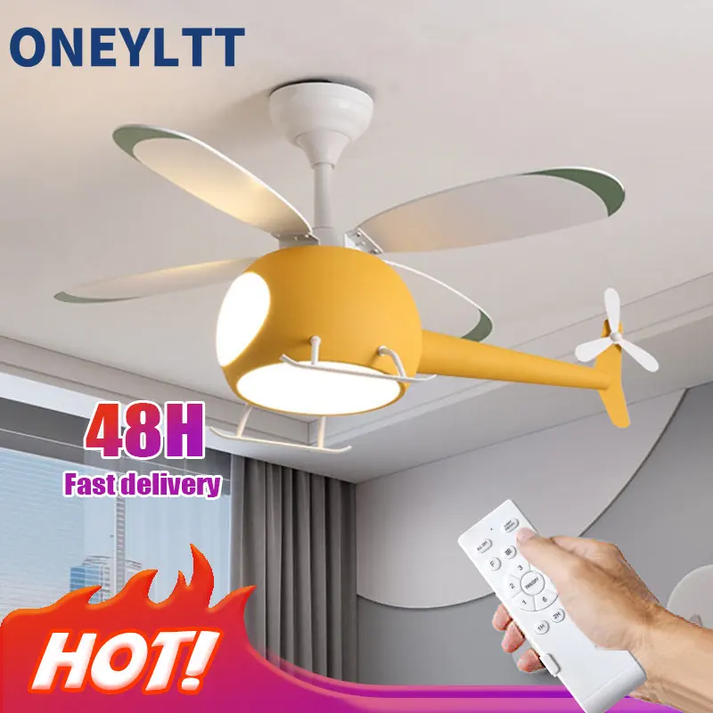 Helicopter Modern Aircraft Ceiling Fan With Led Light Children's Lights