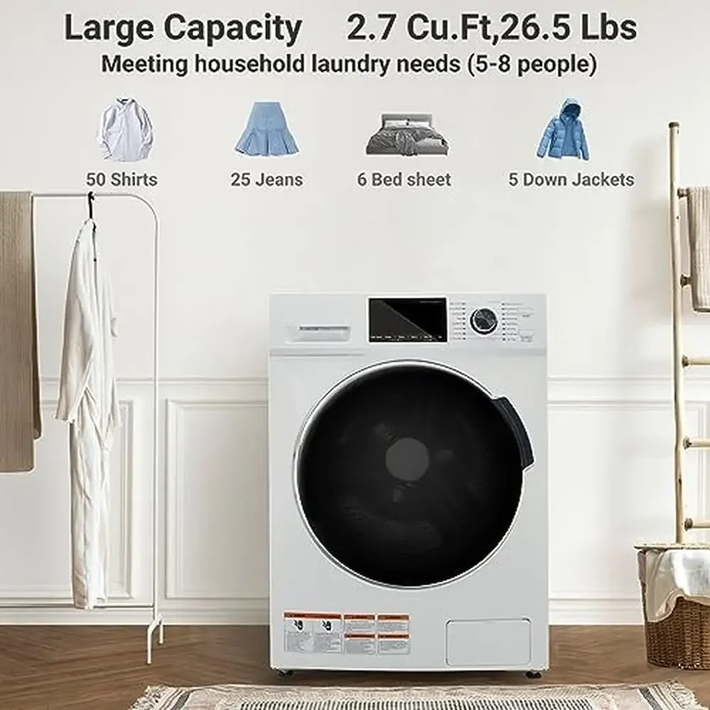 Compact 2-in-1 Ventless Washer Dryer Combo 2.7 Cu.Ft LED Display 1400 RPM Spin 16-Cycle Options Perfect Apartments RVs Homes 2