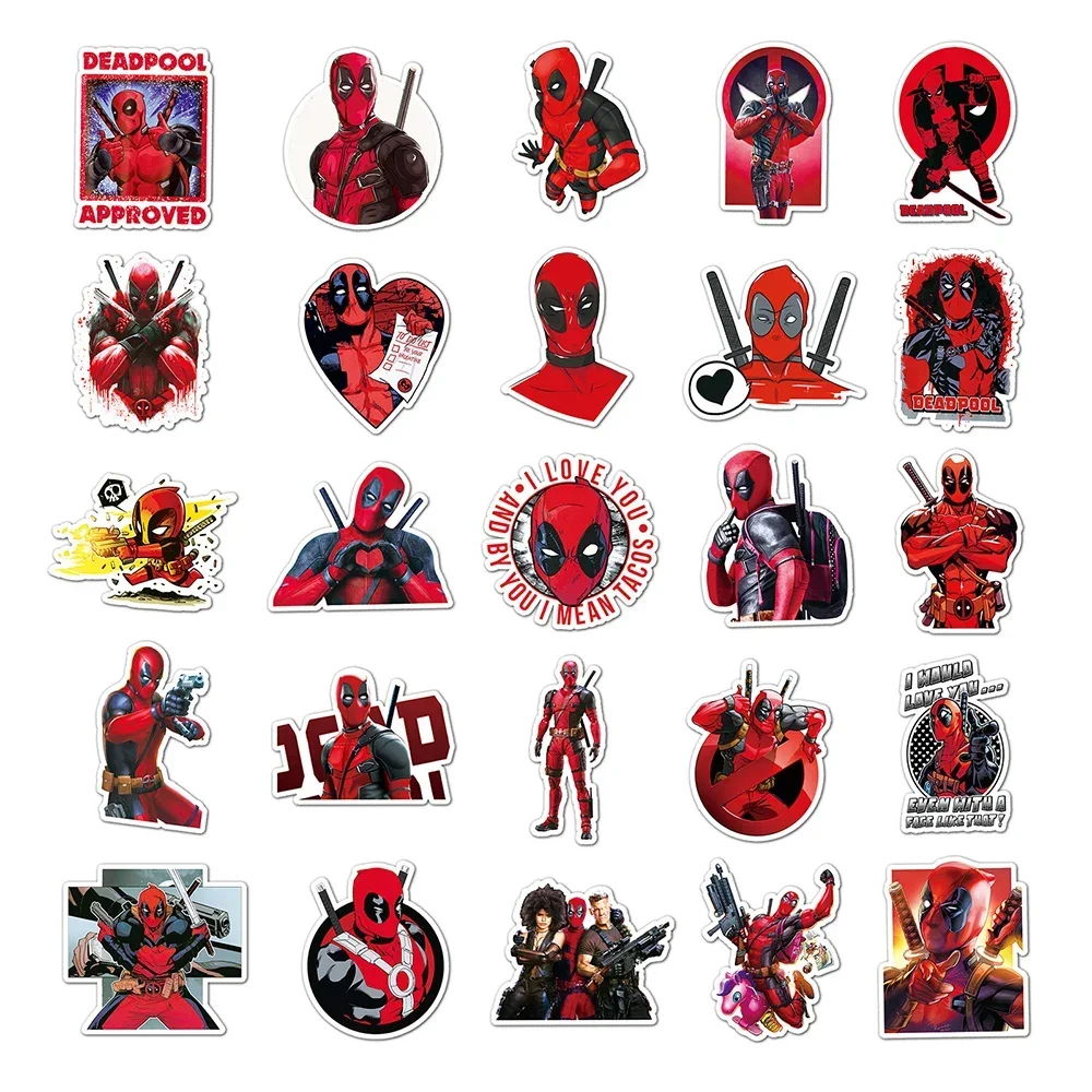 50pcs The Avengers Deadpool Cartoon Stickers Cool Super Hero Anime Decals DIY Phone Laptop Skateboard Sticker Decor Toys 6