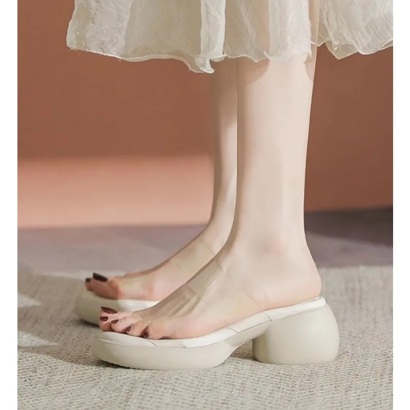 Wan Ziyan French Transparent High-heeled Sandals Women's Summer Outerwear Thick-sole Thick-heeled Comfortable Soft-sole Sandals