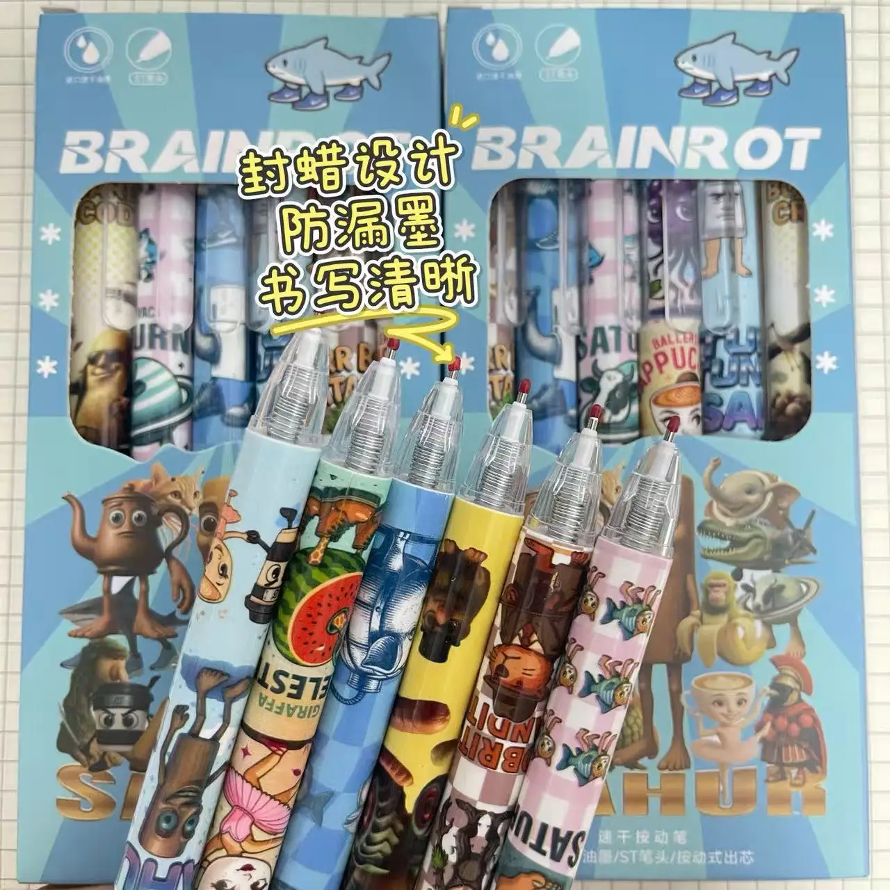 6pcs Tralalero Tralala 젤 펜 어린이 이탈리아어 Brainrot 쓰기 문구 학생 애니메이션 학교 용품 사무용품 선물