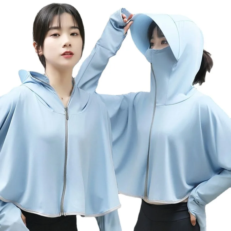 Ladies Hiking Camping Sun Protection Jacket Women Large Size Outdoor Windbreaker Loose UV Protection Ice Silk Sunshade Hat Women
