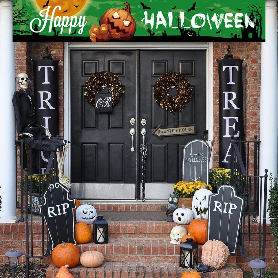 Halloween Birthday Banner With LED Lights - 8 Light Modes Pumpkin Bat Decor