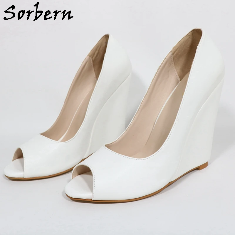 Sorbern 여성용 오픈 토 슬립 온 슈즈, 멀티 컬러 펌프, 웨지 하이힐, 용수철 레이디 힐, 맞춤형 플러스 사이즈 48