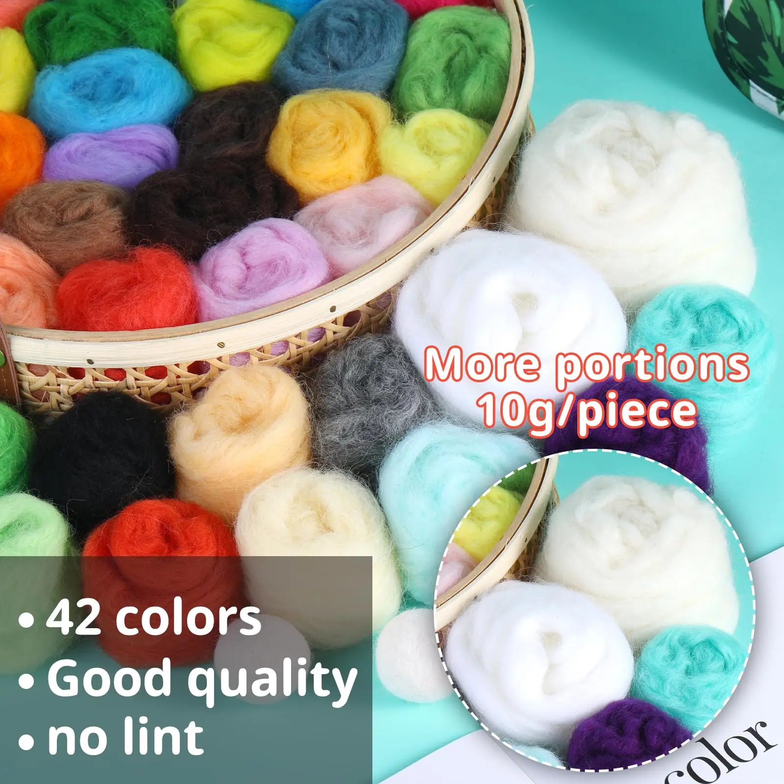 Needle Felting Kit 42 Colors Wool Roving Eyes Wool Felt Tools Instructions Handmade Toy DIY Craft, needle felting kit,wool felting kit,needle felting painting kit