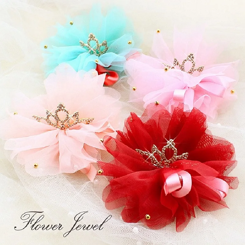 

Gorgeous Imperial Crown Chiffon Double Flower Dog Accessories Hair Bows Pet Supplies Grooming Poodle Maltese Holiday Party
