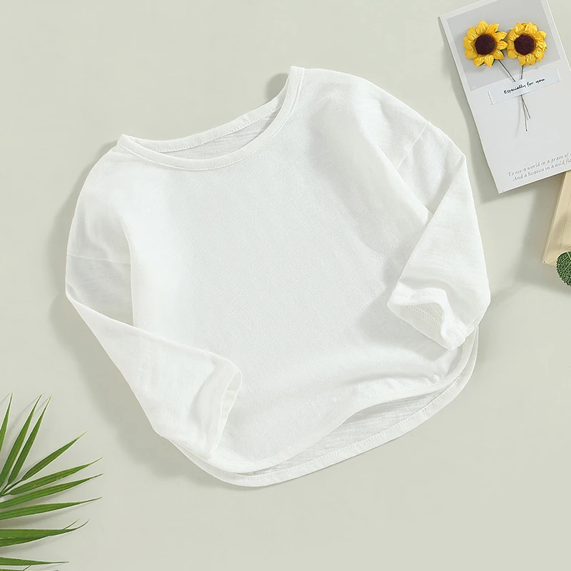 Toddler Kids Boys Girls T-Shirts Casual Summer Spring Fall Solid Color Crew Neck Long Sleeve Shirts Fashion Tops