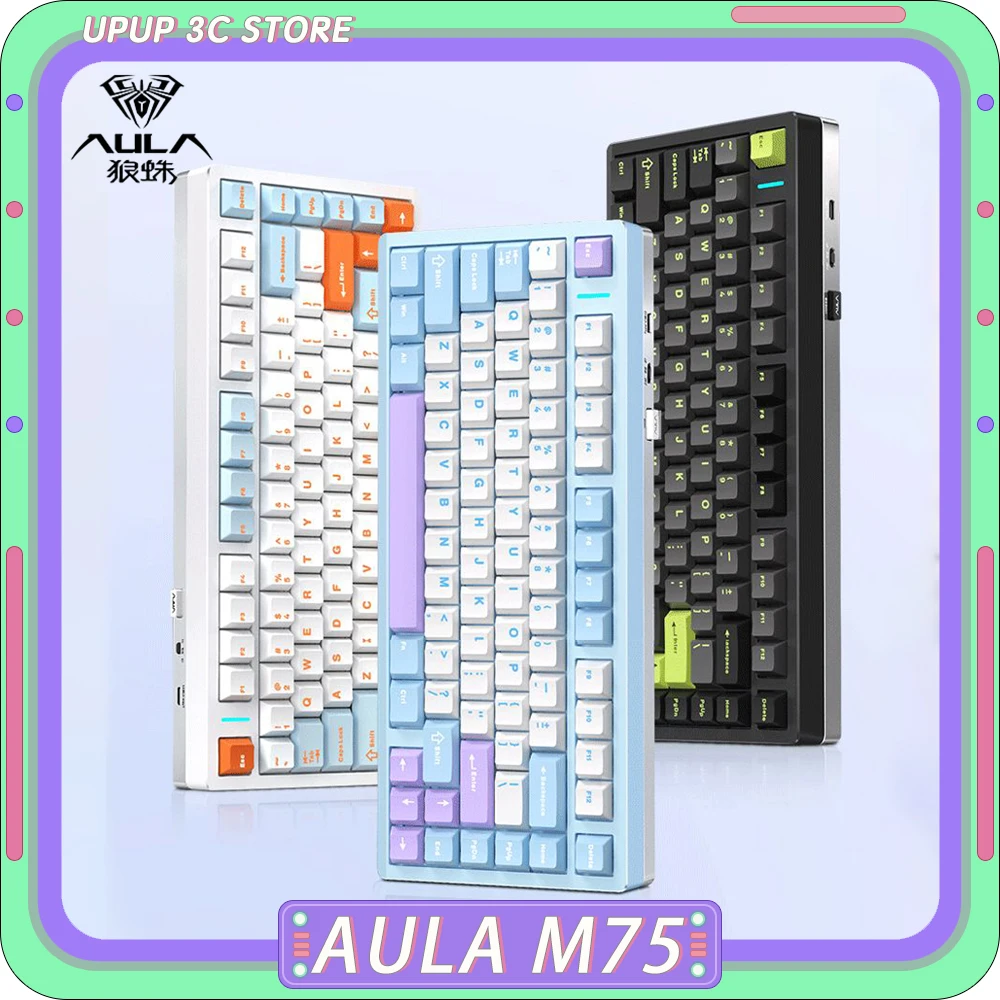 

AULA M75 Mechanical Keyboard Three Mode Aluminium Alloy Wireless Gaming Keyboard RGB Hot Swap Gasket Pc Gamer Accessories Office