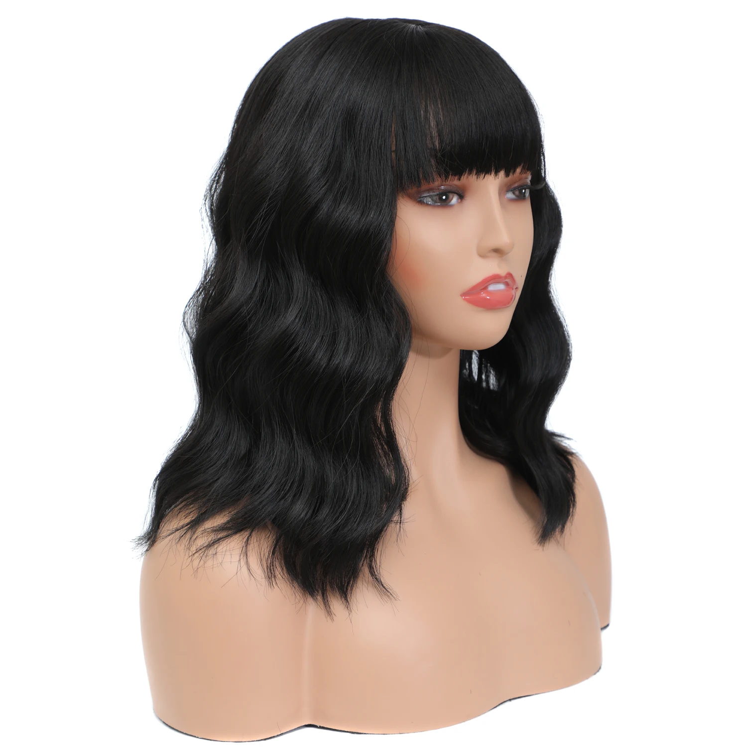 Aigemei Natural Water Wave Wigs with Bang Heat Resistant Fiber Synthetic Wigs For America Africa Women Cosplay Aigemei Natural Water Wave Wigs with Bang Heat Resistant Fiber Synthetic Wigs For America Africa Women Cosplay
