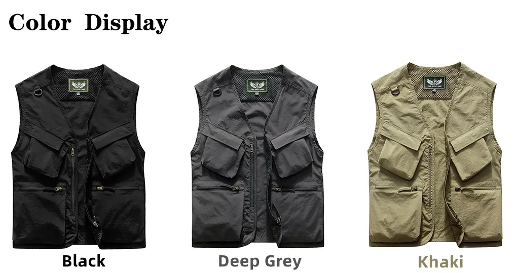 Description Picture 5 of itemSummer New Vests Men US Plus Size Outdoor Tech Wear Tactical Multi-pocket Slant Pockets Camping Fishing Hiking Safari Cargo Vest