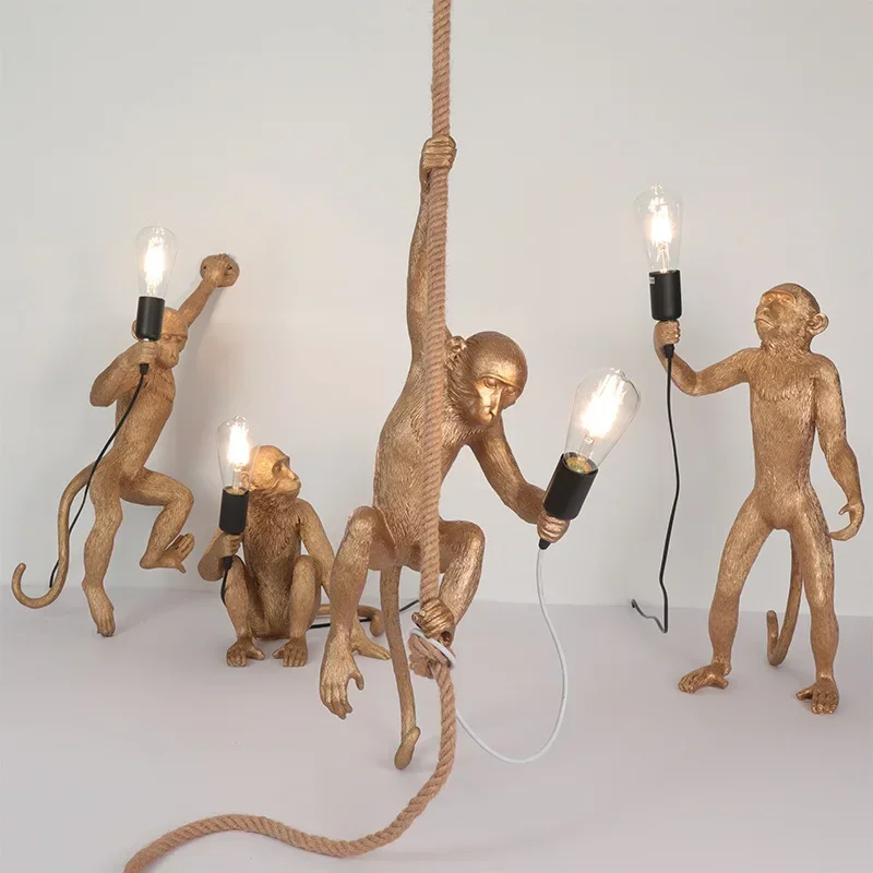 Modern LED Pendant Lamp Resin Simian Art Monkey Pendant Light for Living Parlor Study Room Corridor Lights Home Interior Decor pendant lights pendant lamp