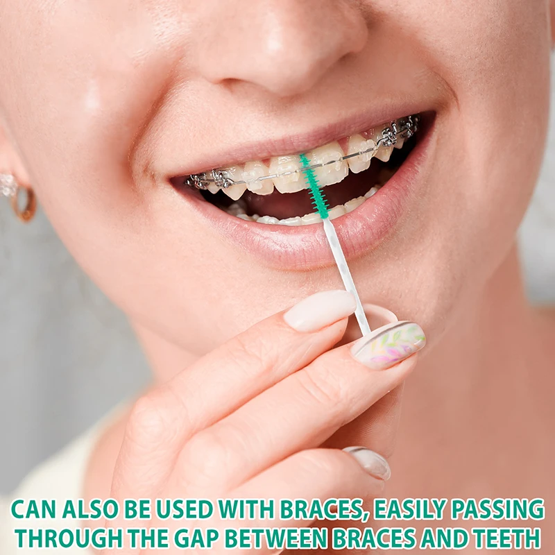 100개 치간 실리콘 브러쉬 치실이 있는 실리콘 이쑤시개 치아 사이 청소 도구