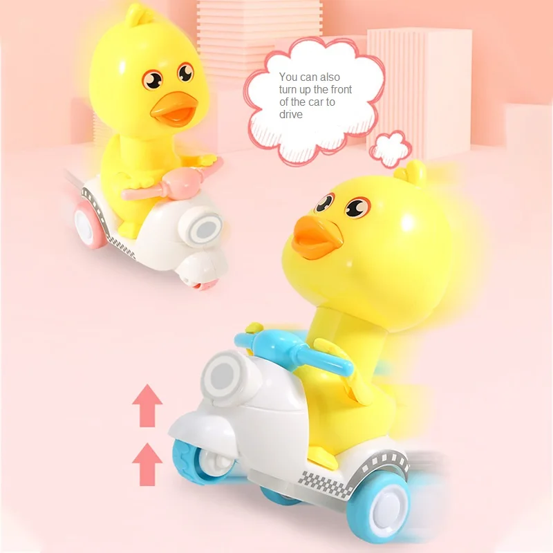 Baby Kids Kawaii Yellow Duck Motorcycle Toy Cute Cartoon Inertia Clockwork Pull Back Toys Children Gifts For Boys Girls