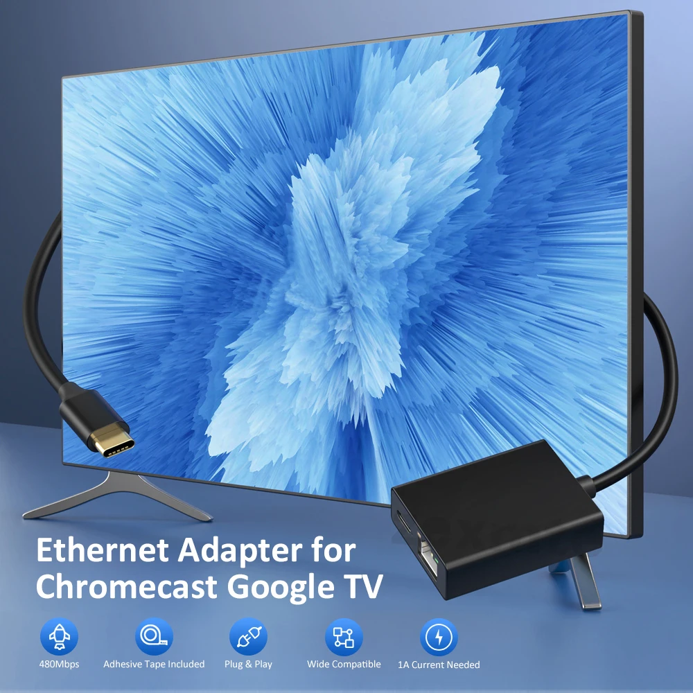 Adaptador Ethernet Zexmte para Chromecast 4k Google tv Usb c Tipo-c para 100mbps Placa de Rede para Smartphones Tablets Dispositivos Android - Imagem 3