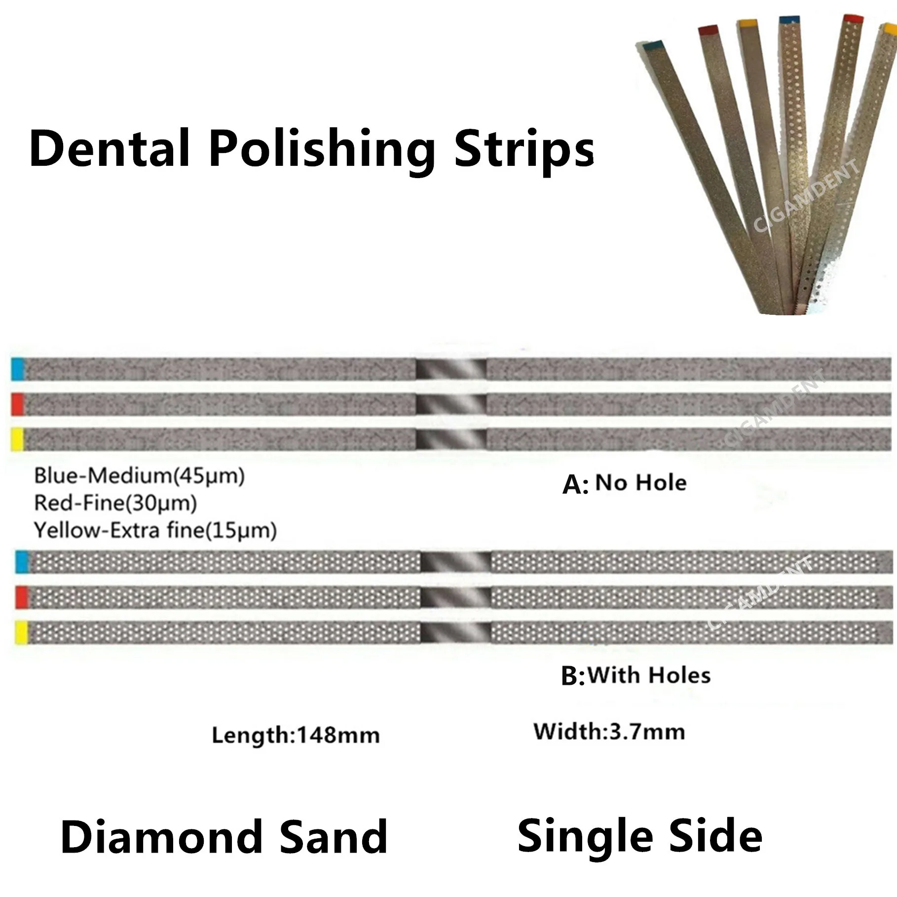 

5Pcs Dental Metal Polishing Finishing Strips Porcelain Teeth Polisher Diamond Sand Medium Fine Extra Fine Single Side