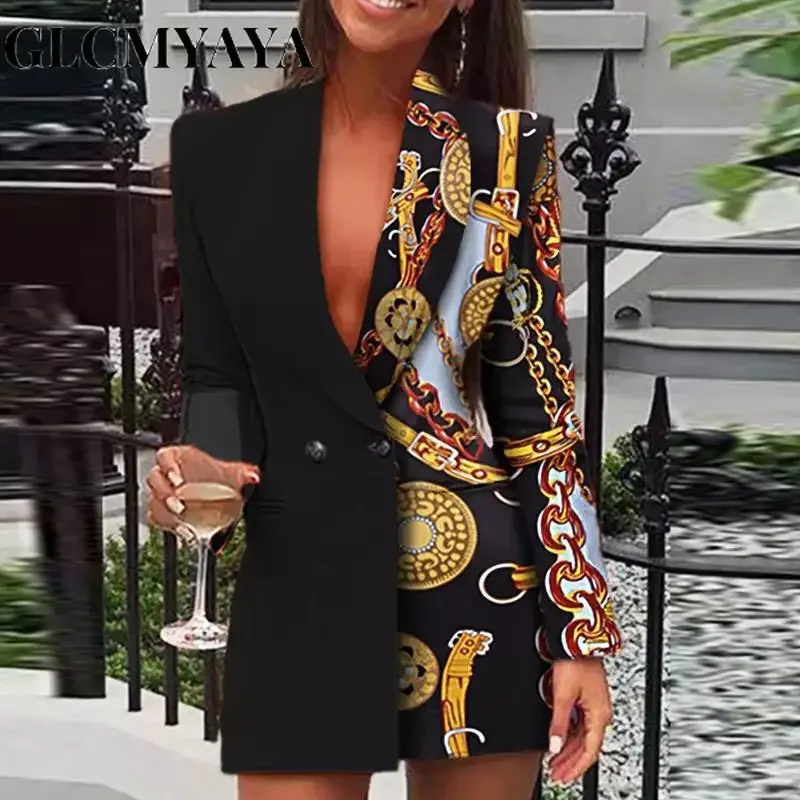 GLCMYAYA Elegant Women Office Dress Colorblock Patchwork